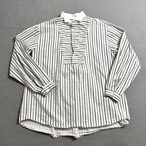 WAH Maker Shirt Men Small White Striped Frontier Western Popover Bib Band Collar